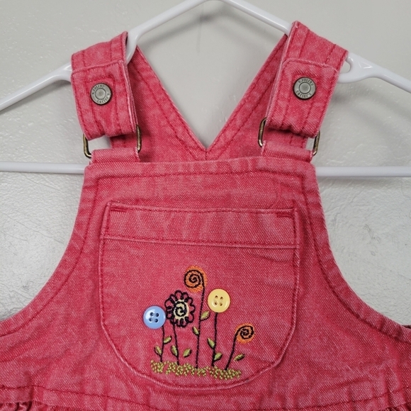 Carter's Vintage Faded Red Denim Overalls Baby Girl 9-12 Months Floral Embroider - Picture 2 of 7